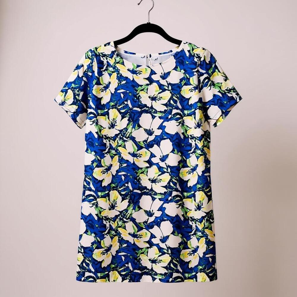 J Crew Floral Crepe Shift Dress Pink Blue Womens 2P